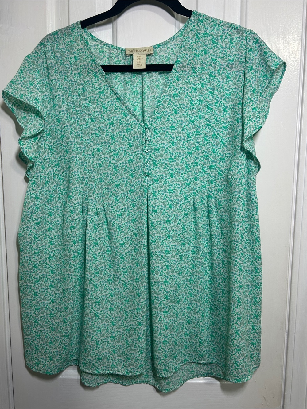 Cynthia Rowley Mint Green Floral Cap Sleeve Blouse